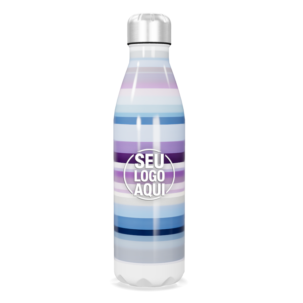 GARRAFA INOX LISTRADA TONS DE AZUL E ROXO