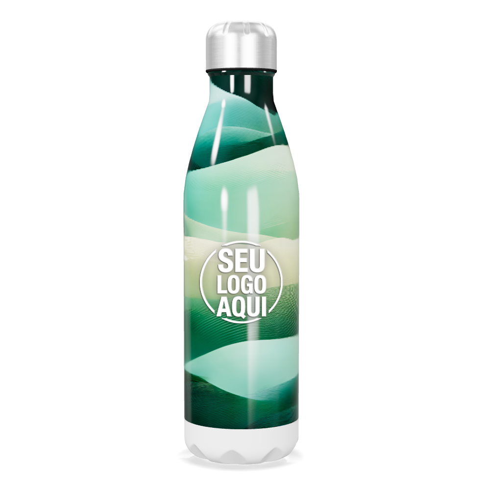 GARRAFA INOX   VERDE COM ESTAMPA ONDAS