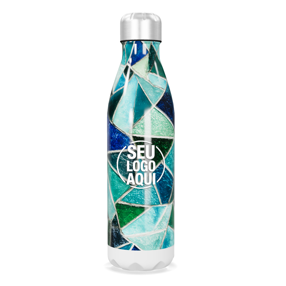 GARRAFA INOX ESTAMPADA VIDRO AZUL VERDE