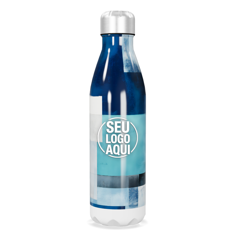 GARRAFA INOX   ESTAMPA AZUL E BRANCA