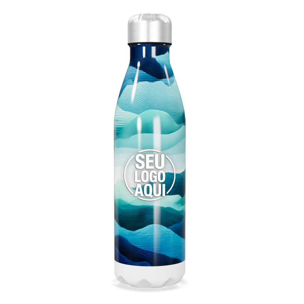 GARRAFA INOX ESTAMPA ONDAS AZUL
