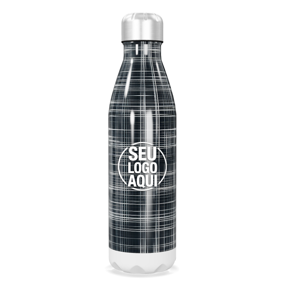 GARRAFA INOX   ESTAMPA XADREZ PRETA