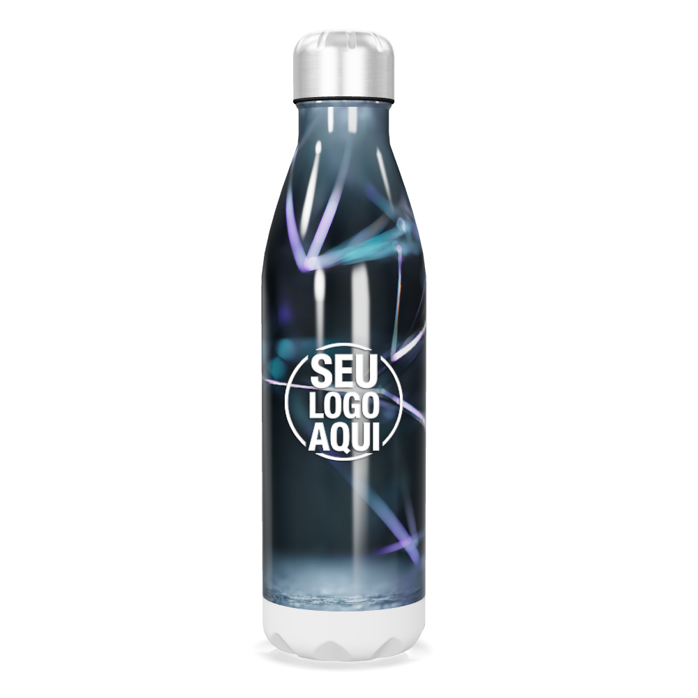 GARRAFA INOX   AZUL COM DESIGN GEOMÉTRICO