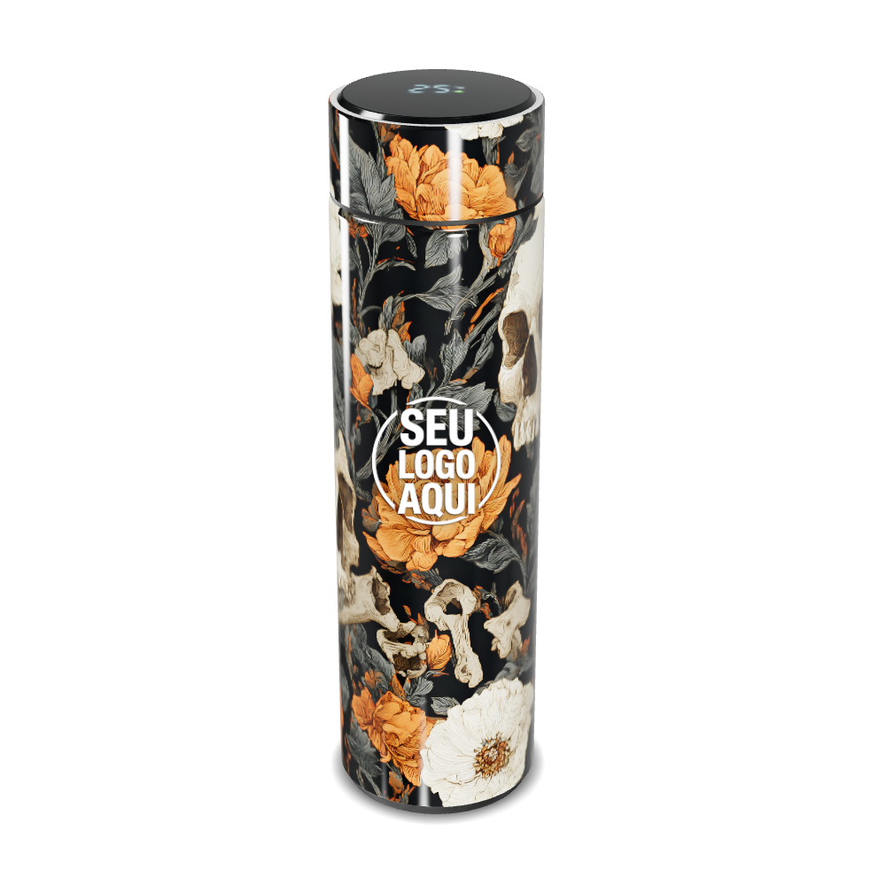 GARRAFA TÉRMICA TOUCH   FLORAL PRETO LARANJA