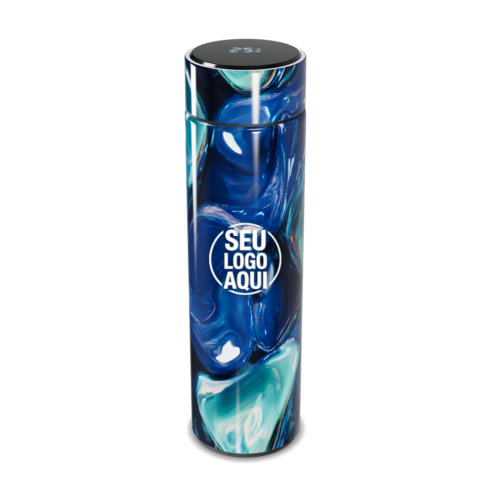 GARRAFA TÉRMICA TOUCH AZUL MARMORIZADA INOX