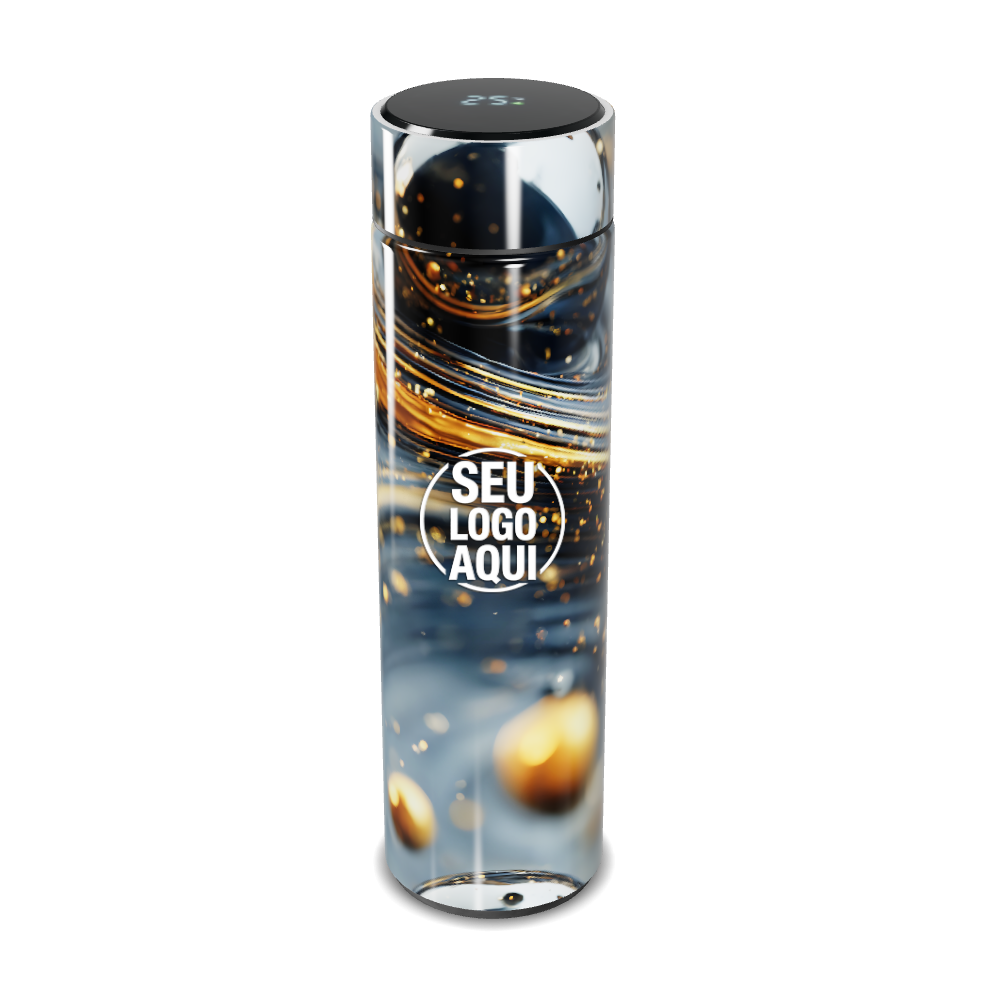 GARRAFA TÉRMICA TOUCH DESIGN OURO E PRETO
