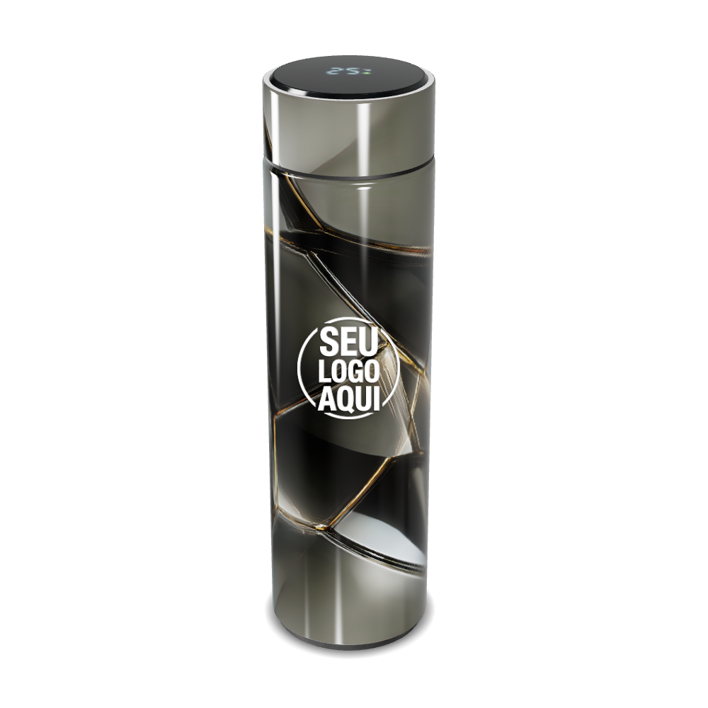 GARRAFA TÉRMICA TOUCH PRETO DOURADO INOX