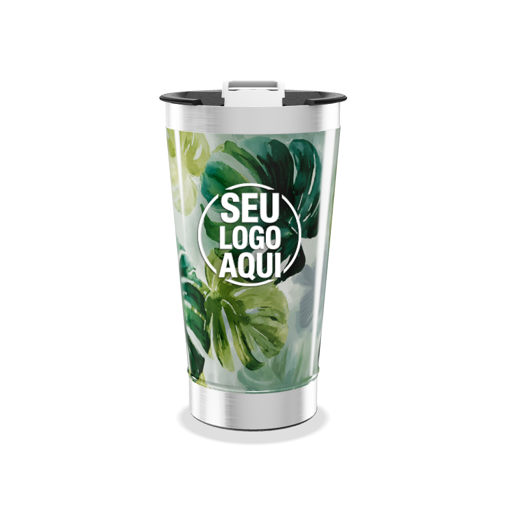 COPO TÉRMICO FOLHAGEM VERDE INOX
