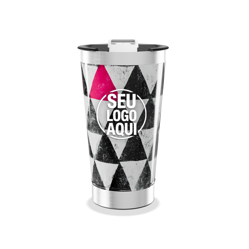COPO TÉRMICO   TRIÂNGULOS PRETO E ROSA