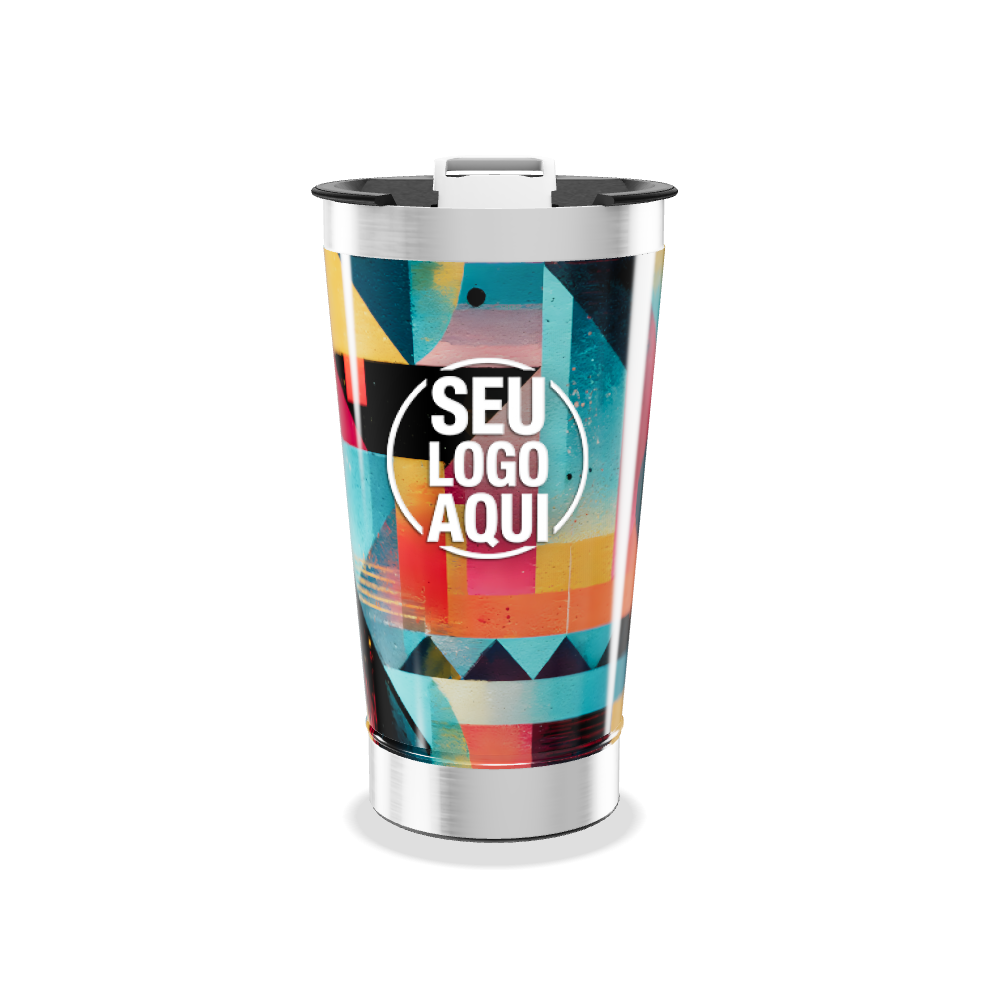 COPO TÉRMICO   ESTAMPA GEOMÉTRICA COLORIDA