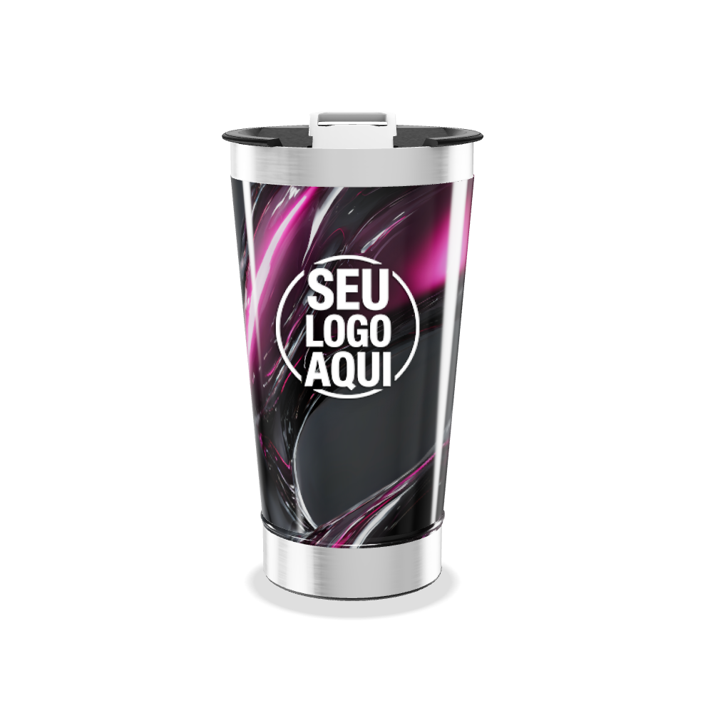 COPO TÉRMICO   PRETO E ROSA ABSTRATO