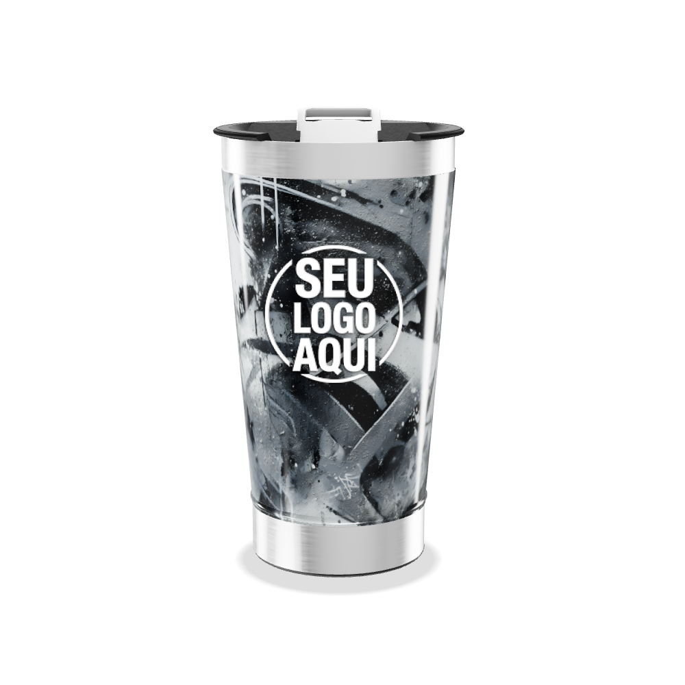 COPO TÉRMICO ESTAMPA ABSTRATA PRETO E BRANCO