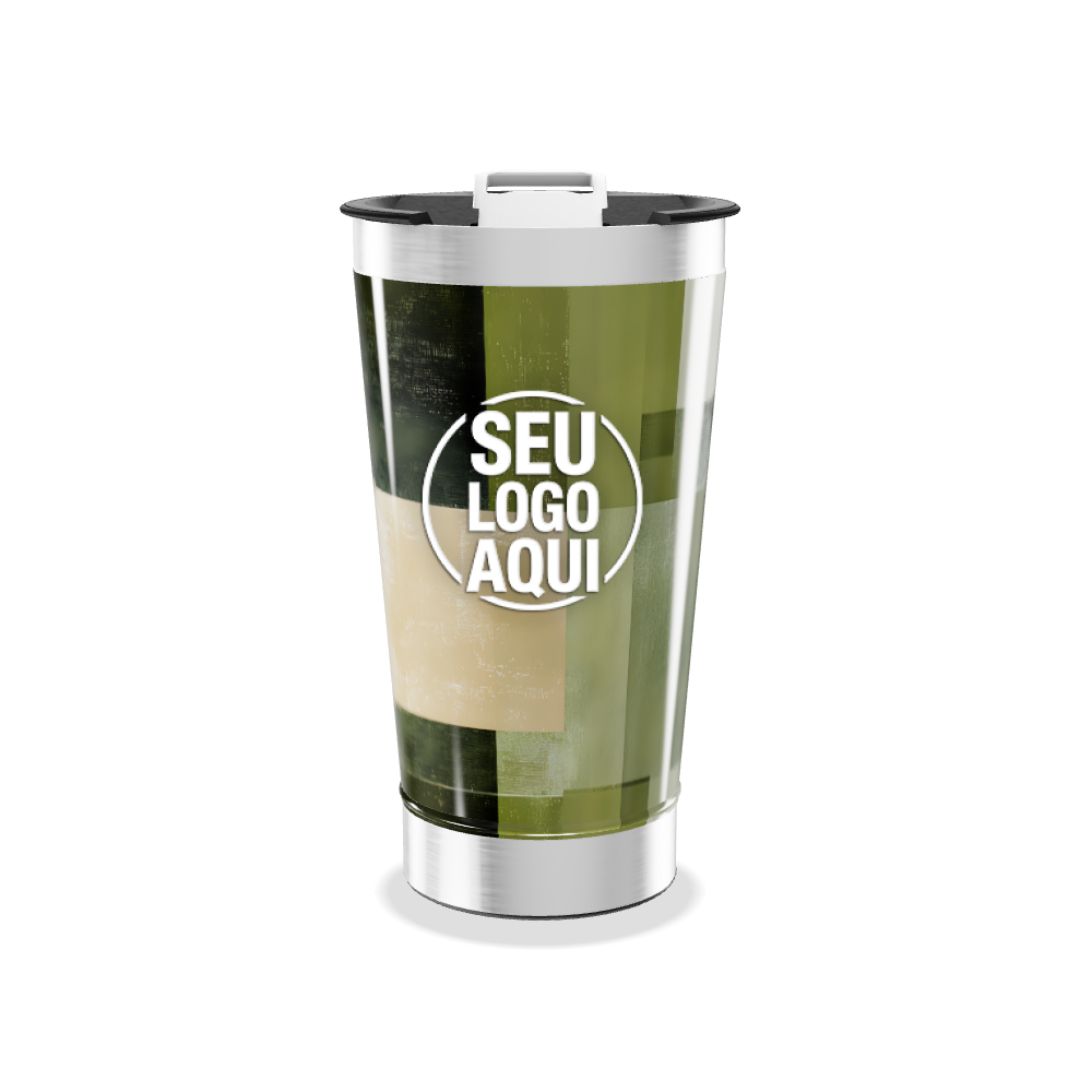 COPO TÉRMICO   VERDE COM ESTAMPA QUADRADA