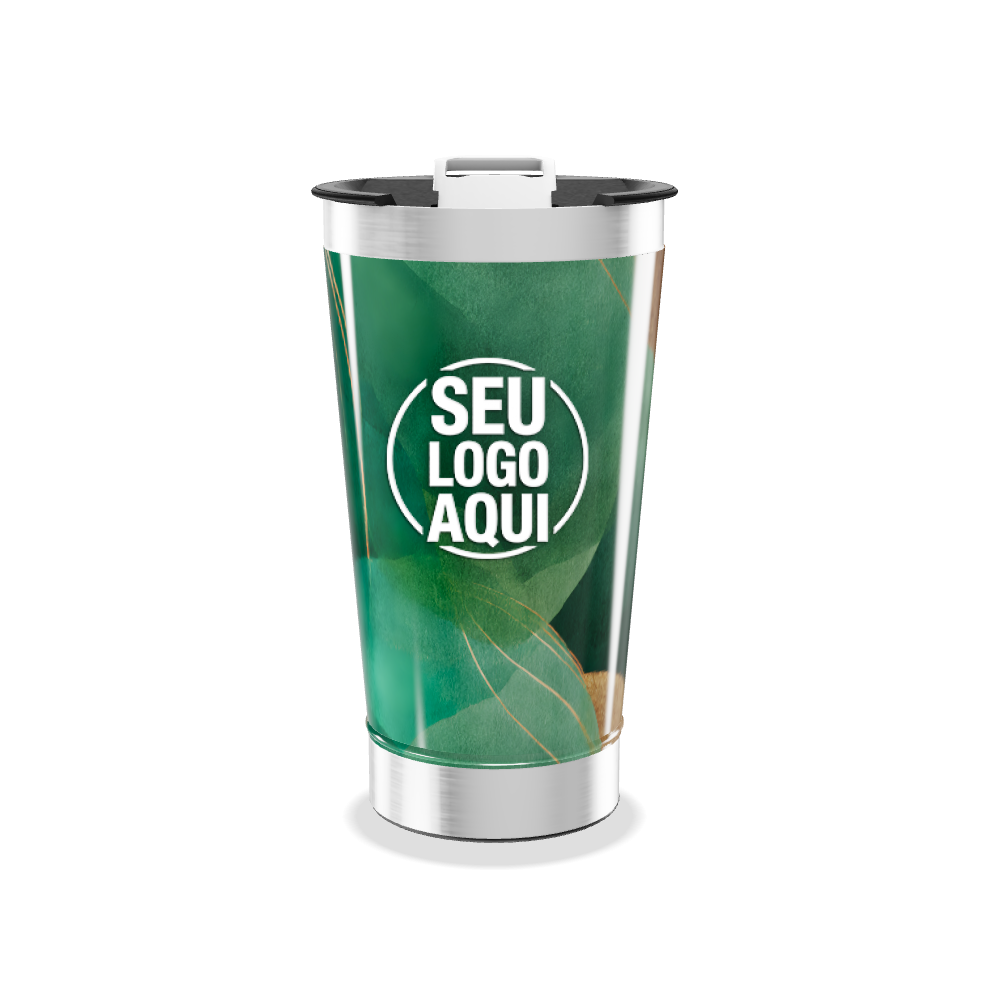 COPO TÉRMICO   VERDE COM ESTAMPA FOLHAS