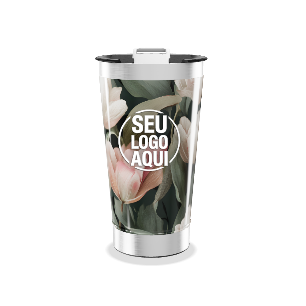 COPO TÉRMICO   FLORAL COM FUNDO ESCURO