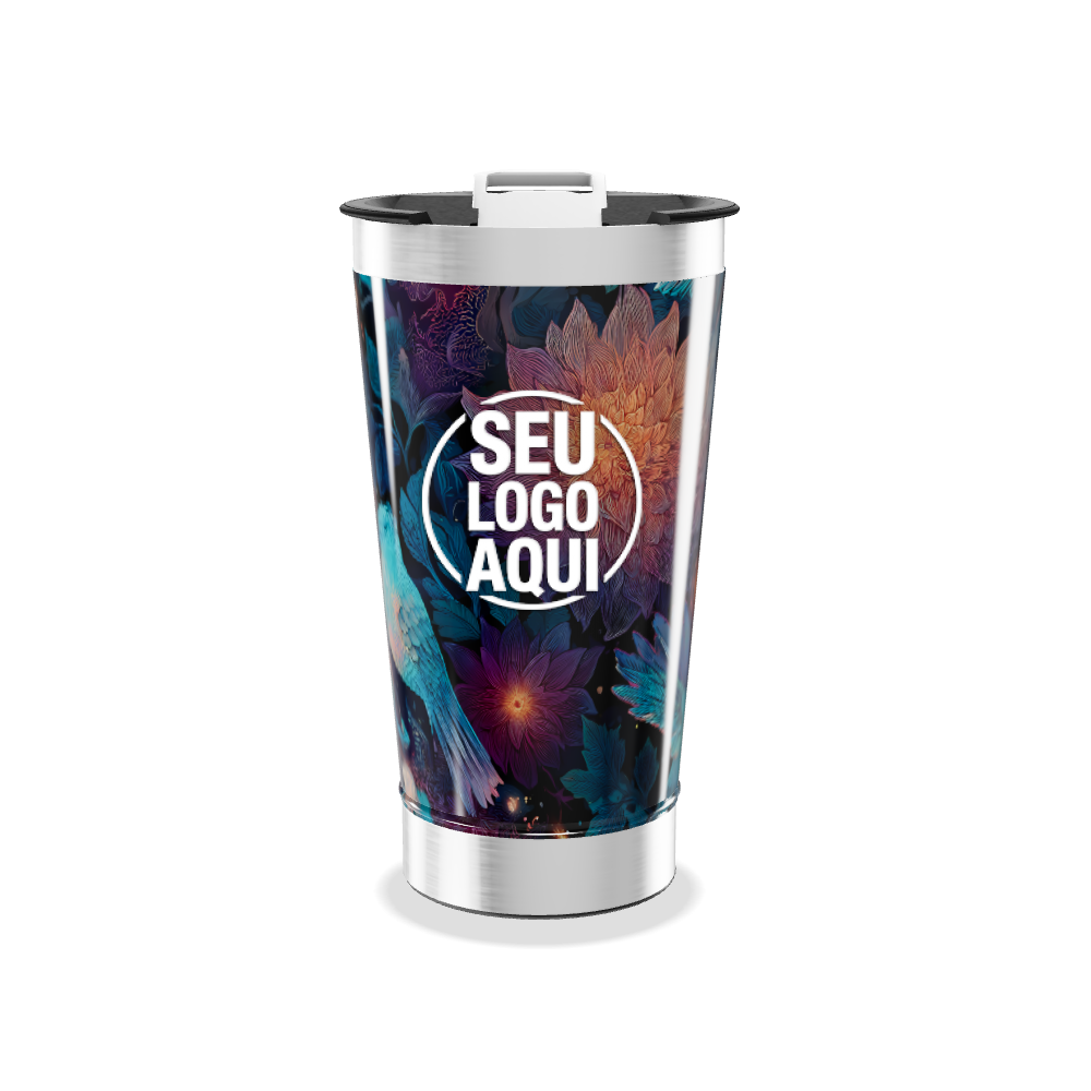 COPO TÉRMICO   FLORAL COLORIDO AÇO INOX
