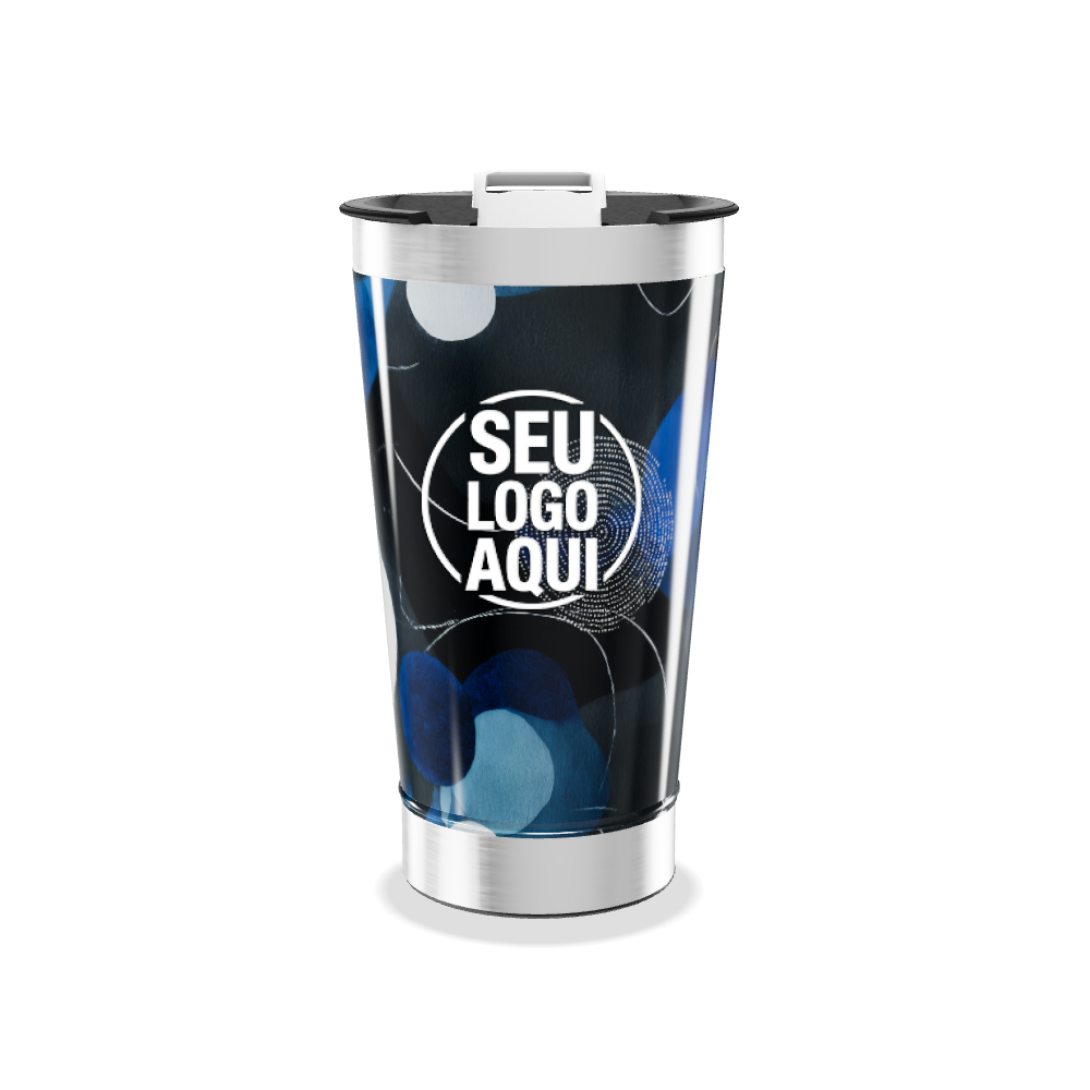 COPO TÉRMICO AZUL COM ESTAMPA ABSTRATA