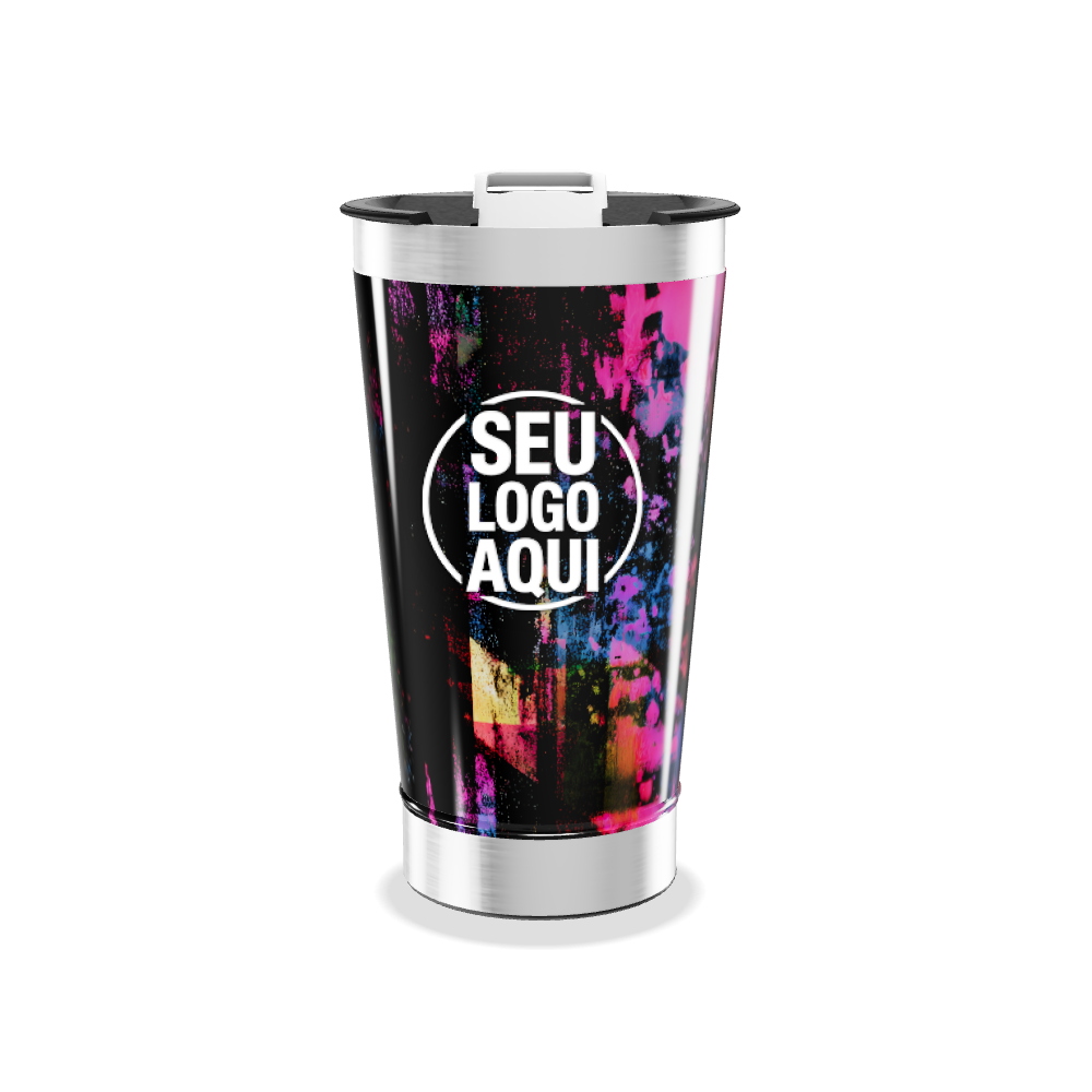 COPO TÉRMICO PRETO ESTAMPA COLORIDA