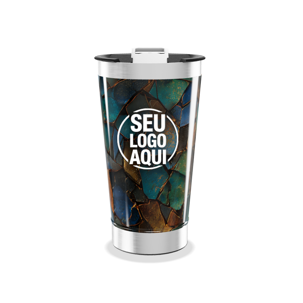 COPO TÉRMICO   AZUL COM ESTAMPA DE PEDRAS