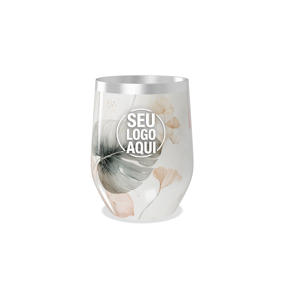 COPO TÉRMICO SLIM FLORAL BRANCO AÇO INOX