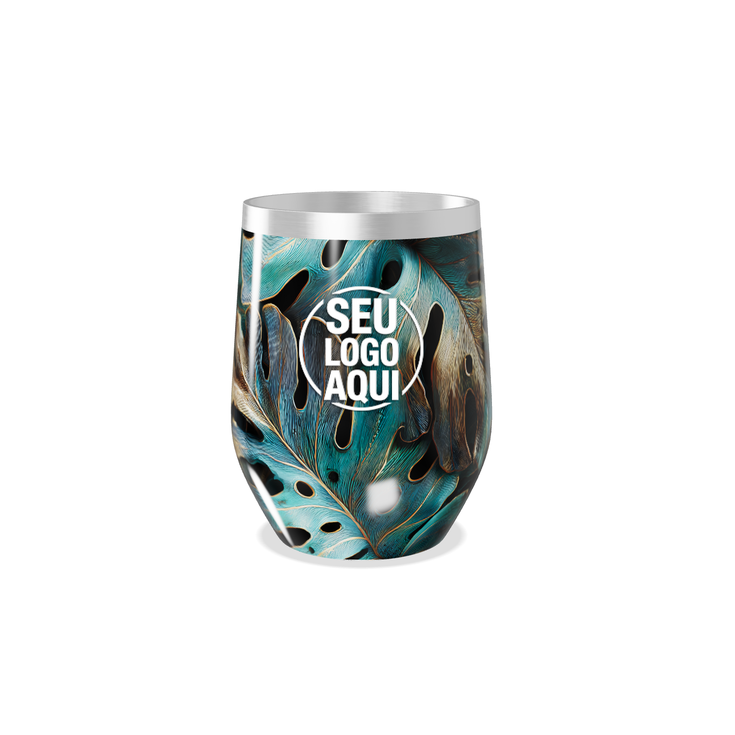 COPO TÉRMICO SLIM   FOLHAGEM AZUL METALIZADO