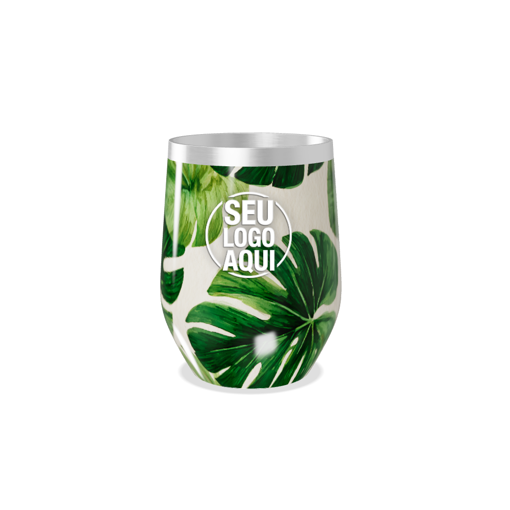 COPO TÉRMICO SLIM   FOLHAGEM VERDE AÇO INOX