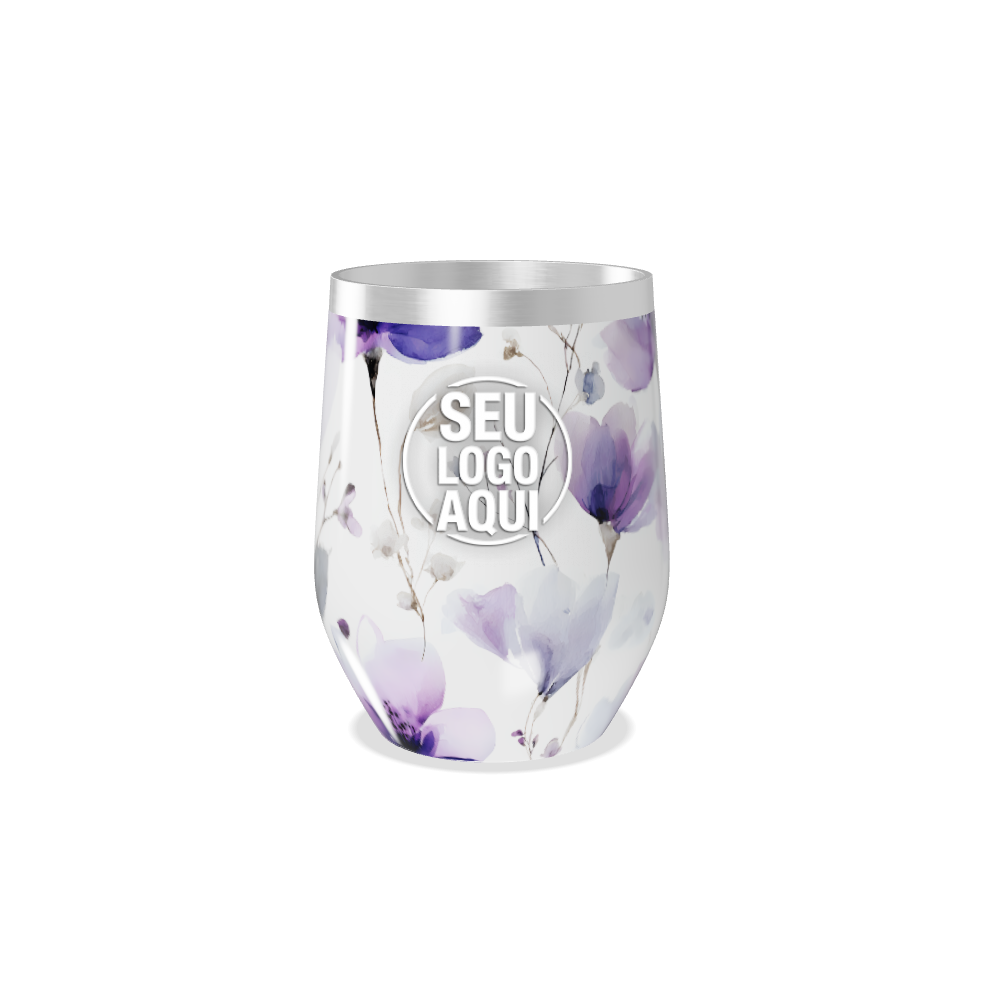 COPO TÉRMICO SLIM   FLORAL ROXO AÇO INOX